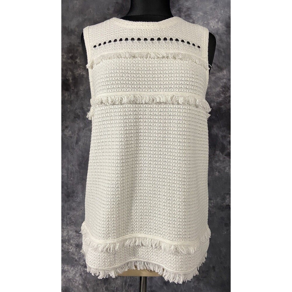 J.Crew NWT Ivory Cotton Sleeveless Fringe Sweater Large